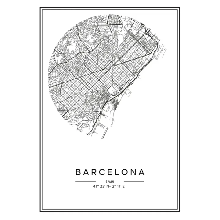 Plakat Minimalistyczna Mapa Miasta Barcelona – Kartografia Dzielnic Katalonii – produkt