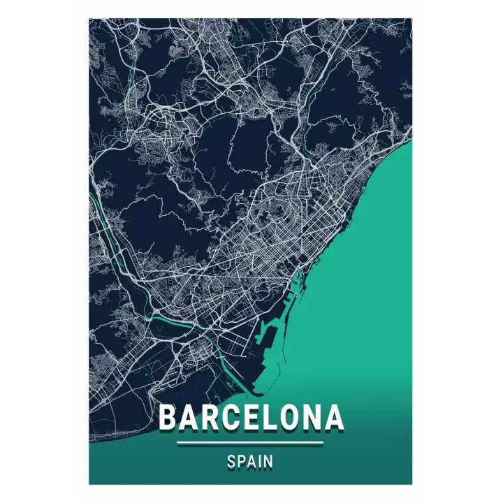 Plakat Granatowa Mapa Barcelony – Architektura Miasta i Port – produkt