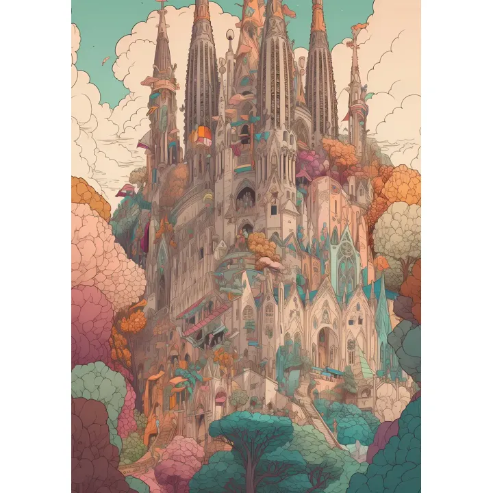 Plakat Sagrada Familia – Kolorowa Ilustracja Architektury Gaudiego – produkt