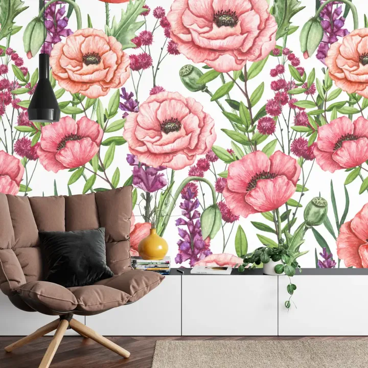 Fototapeta Maki Akwarela – Kwiaty Polne w Malarskim Stylu