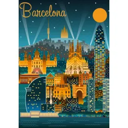 Plakat Barcelona Nocą – Oświetlona Sagrada Familia i Skyline Metropolii – produkt