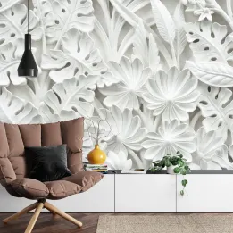 Fototapeta Liście 3D – Abstrakcja Natury w Bieli
