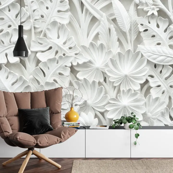 Fototapeta Liście 3D – Abstrakcja Natury w Bieli