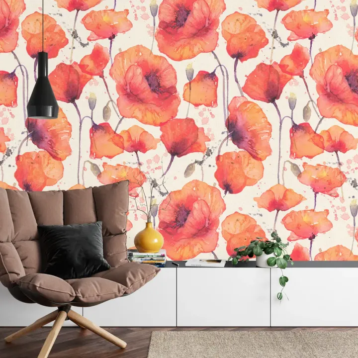 Fototapeta Maki Vintage – Akwarelowe Kwiaty Polne i Natura