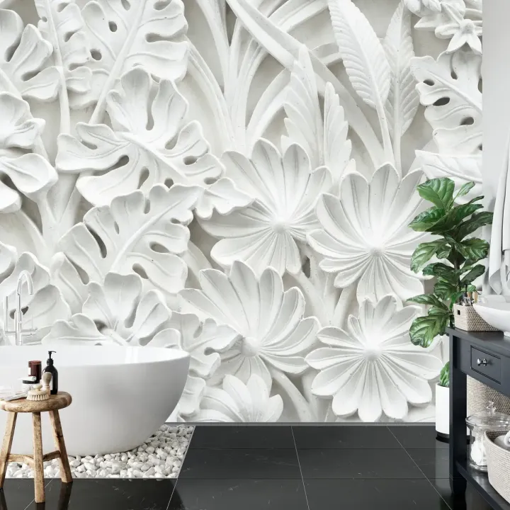 Fototapeta Liście 3D – Abstrakcja Natury w Bieli