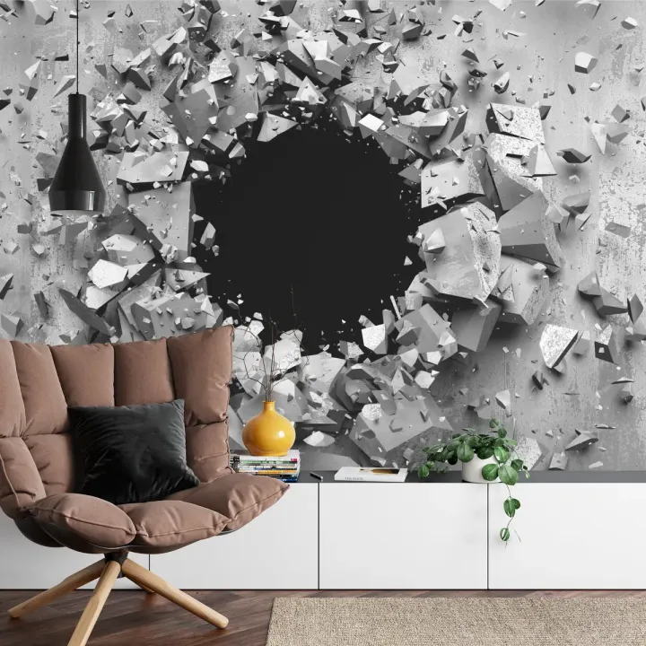 Fototapeta Dziura w Betonie – Surowa Tekstura i Abstrakcja Rozpadu