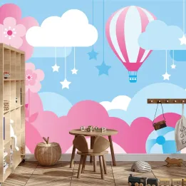 Fototapeta Balon W Chmurach – Motyw Dziecięcej Fantazji z Balonami i Gwiazdami