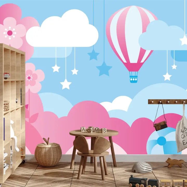 Fototapeta Balon W Chmurach – Motyw Dziecięcej Fantazji z Balonami i Gwiazdami