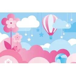 Fototapeta Balon W Chmurach – Motyw Dziecięcej Fantazji z Balonami i Gwiazdami