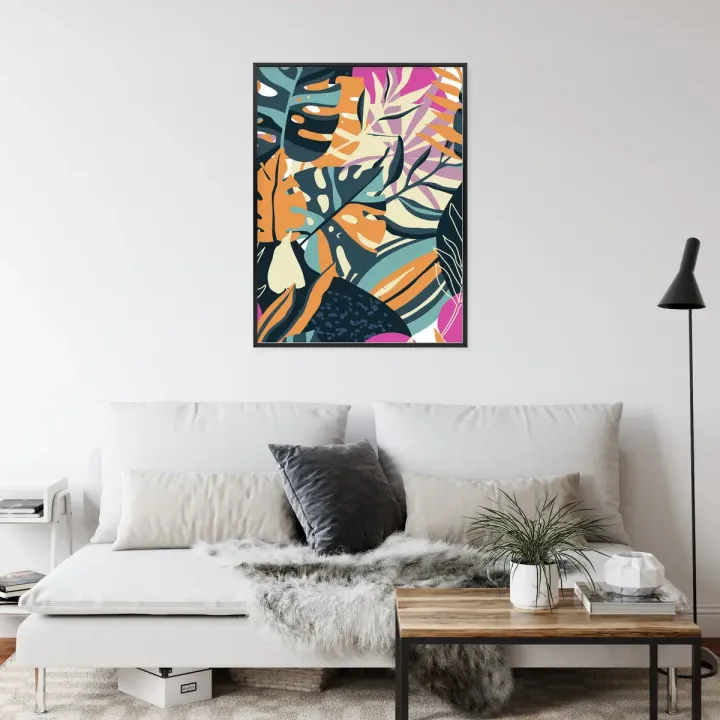 Plakat Wielokolorowe Tropikalne Liście – Abstrakcyjny Wzór Botaniczny z Dżungli