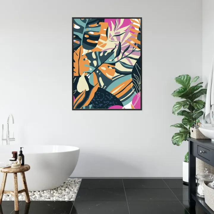 Plakat Wielokolorowe Tropikalne Liście – Abstrakcyjny Wzór Botaniczny z Dżungli