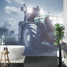 Fototapeta Pędzący Traktor Nocą – Dynamika Pracy Polowej po Zmroku