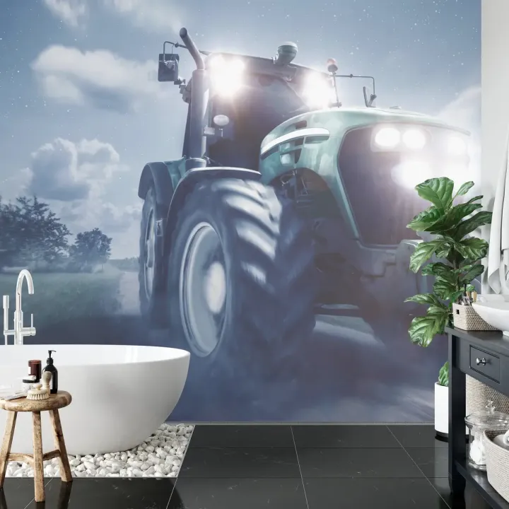 Fototapeta Pędzący Traktor Nocą – Dynamika Pracy Polowej po Zmroku