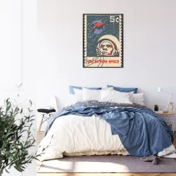 Plakat Znaczek Pocztowy Vintage – Astronauta i Misja Kosmiczna NASA