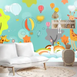Fototapeta Zwierzątka Pośród Chmur – Kolorowe Balony i Leśna Fantazja