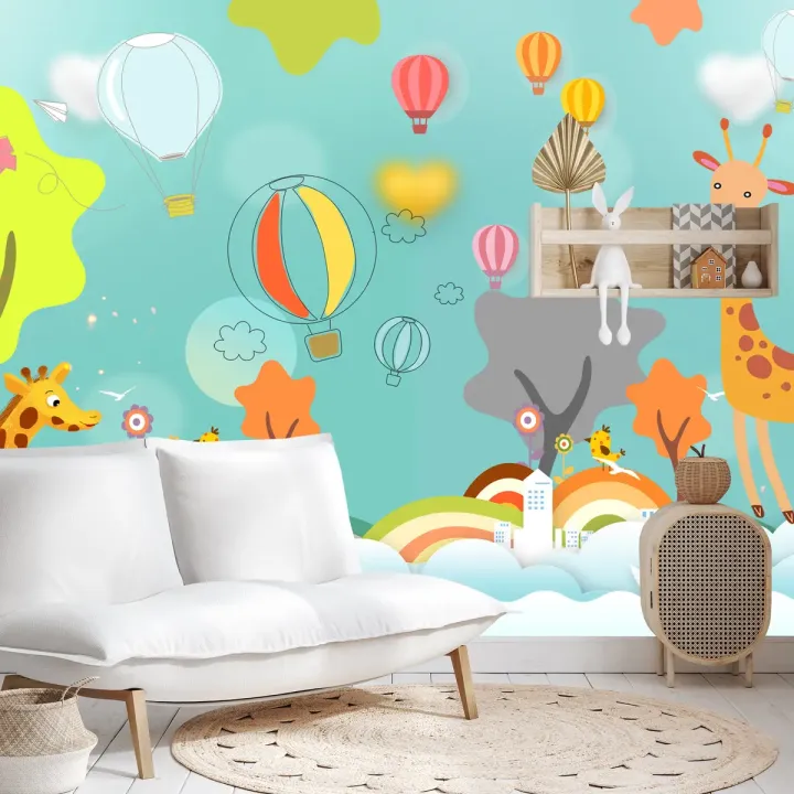 Fototapeta Zwierzątka Pośród Chmur – Kolorowe Balony i Leśna Fantazja