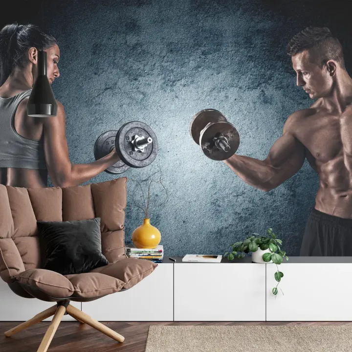 Fototapeta Umięśniony Mężczyzna i Wysportowana Kobieta – Motywacja Fitness na Siłownię