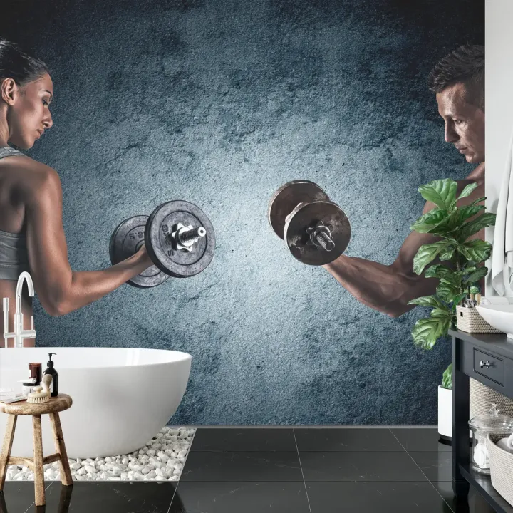 Fototapeta Umięśniony Mężczyzna i Wysportowana Kobieta – Motywacja Fitness na Siłownię