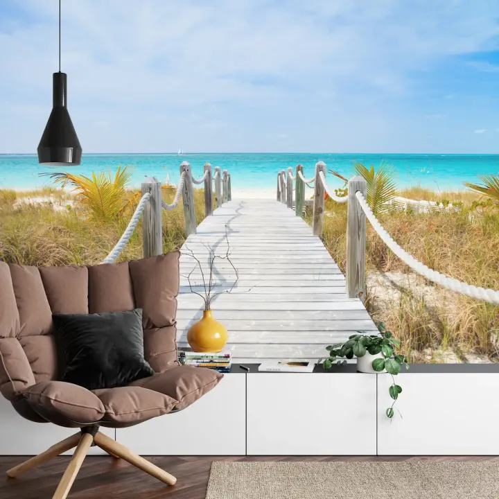 Fototapeta Ścieżka Na Karaibskiej Plaży – Rajska Plaża i Palmy nad Morzem