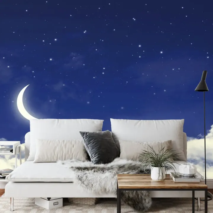 Fototapeta Marzycielskie Niebo – Nocne Niebo Pełne Gwiazd i Księżyca
