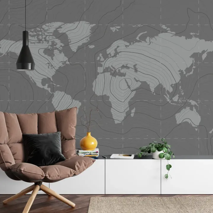 Fototapeta Nowoczesna Mapa Świata – Abstrakcyjna Grafika Liniowa Kontynentów