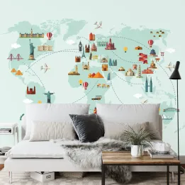 Fototapeta Mapa Świata – Zabytki i Architektura Globu