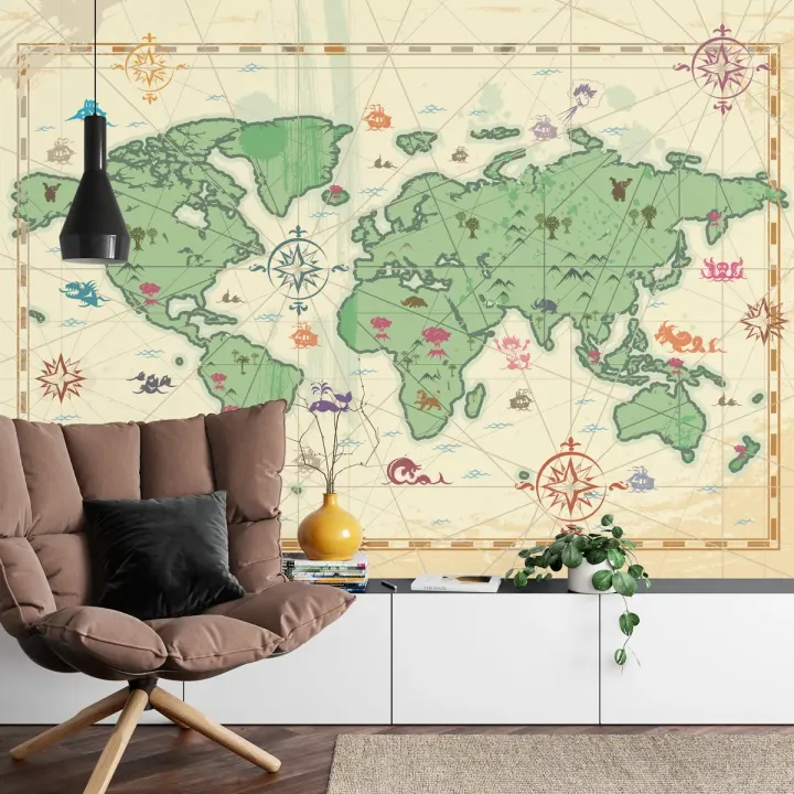 Fototapeta Styl Skarbu Atlasu Świata – Mapa Podróży i Przygody