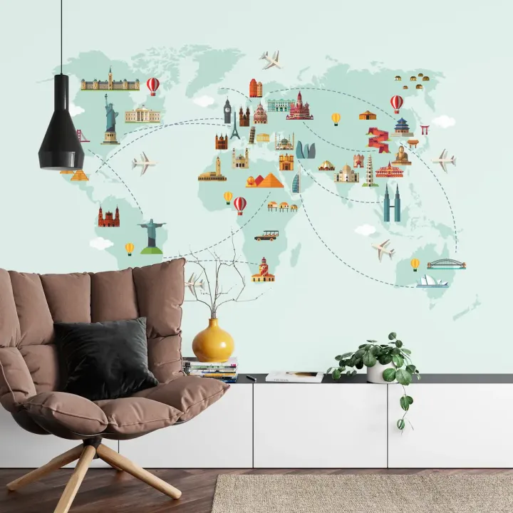 Fototapeta Mapa Świata – Zabytki i Architektura Globu