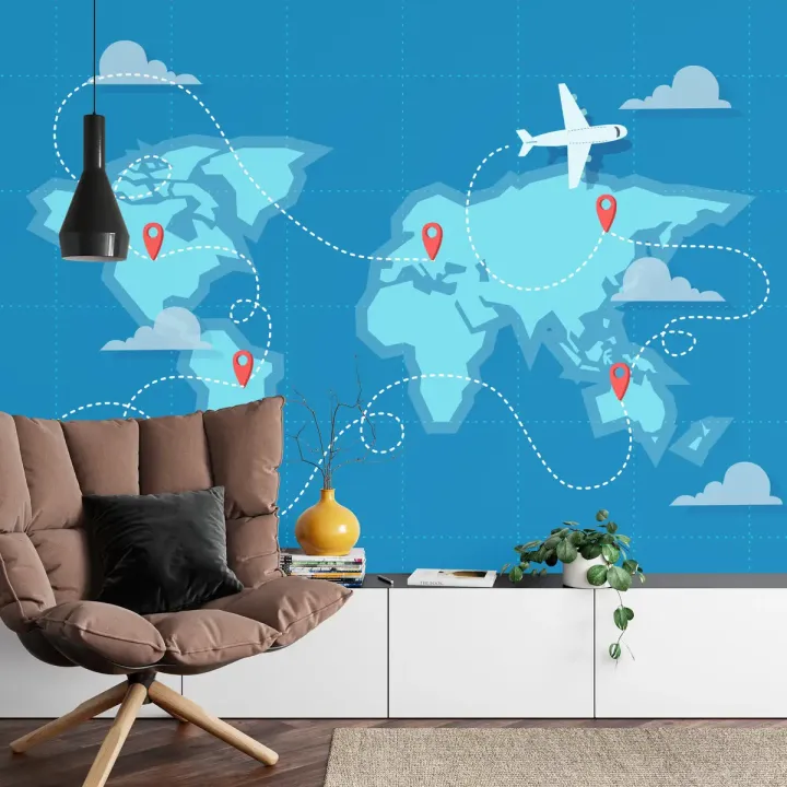 Fototapeta Mapa Świata – Podróże i Lotnictwo w Dekoracji