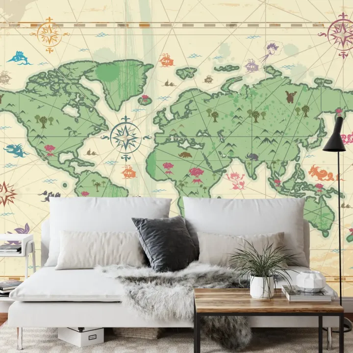 Fototapeta Styl Skarbu Atlasu Świata – Mapa Podróży i Przygody