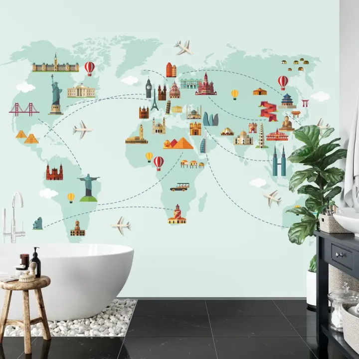 Fototapeta Mapa Świata – Zabytki i Architektura Globu