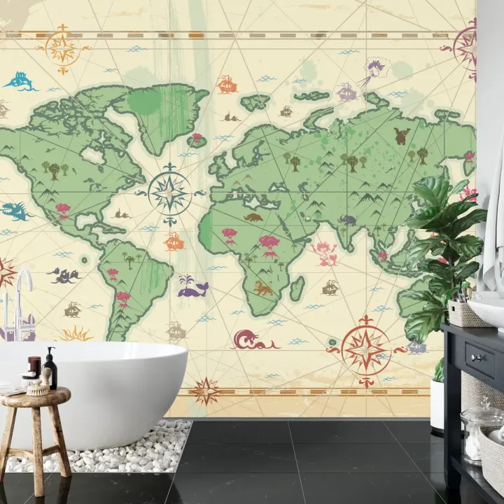 Fototapeta Styl Skarbu Atlasu Świata – Mapa Podróży i Przygody