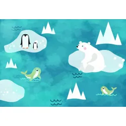 Fototapeta Polar & Pengi – Arktyczny Krajobraz z Pingwinami i Niedźwiedziem Polarnym