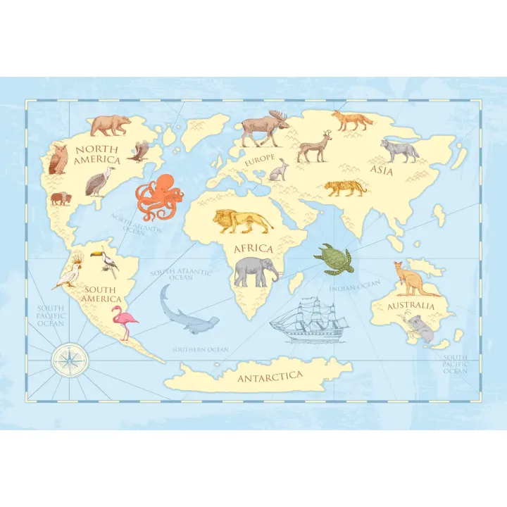 Fototapeta Mapa Świata dla Dzieci – Kontynenty i Zwierzęta – produkt
