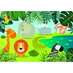 Fototapeta Przyjaciele Dżungli – Egzotyczne Safari w Tropikalnym Krajobrazie