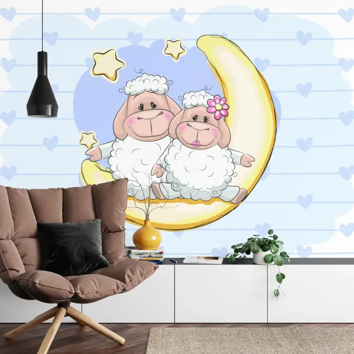 Fototapeta Przytulanki – Owce Shaun i Sarah pod Księżycem