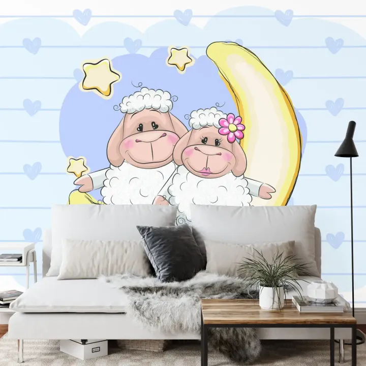 Fototapeta Przytulanki – Owce Shaun i Sarah pod Księżycem