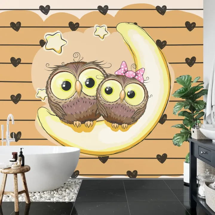 Fototapeta Przytulanki: Oliver i Olivia – Sowy i Zwierzęta Leśne w Nocnym Lesie
