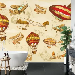 Fototapeta Zabytkowe Samoloty i Balony – Podróż Dookoła Świata w Stylu Vintage