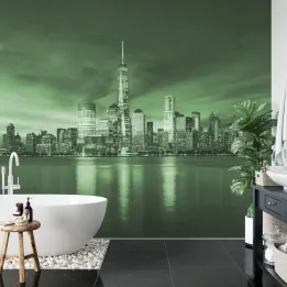 Fototapeta Wschód Słońca w Nowym Jorku – Skyline Manhattanu i Refleksja w Wodzie