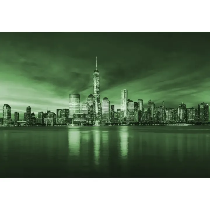 Fototapeta Wschód Słońca w Nowym Jorku – Skyline Manhattanu i Refleksja w Wodzie – produkt