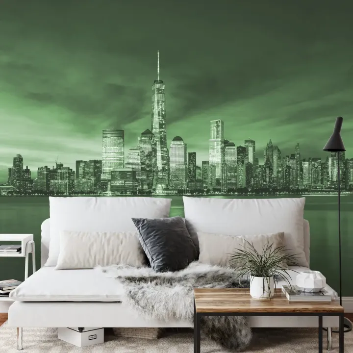 Fototapeta Wschód Słońca w Nowym Jorku – Skyline Manhattanu i Refleksja w Wodzie