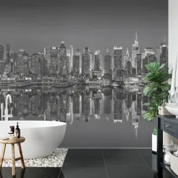 Fototapeta Odbicia Nowego Jorku – Skyline Manhattanu w Czerni i Bieli