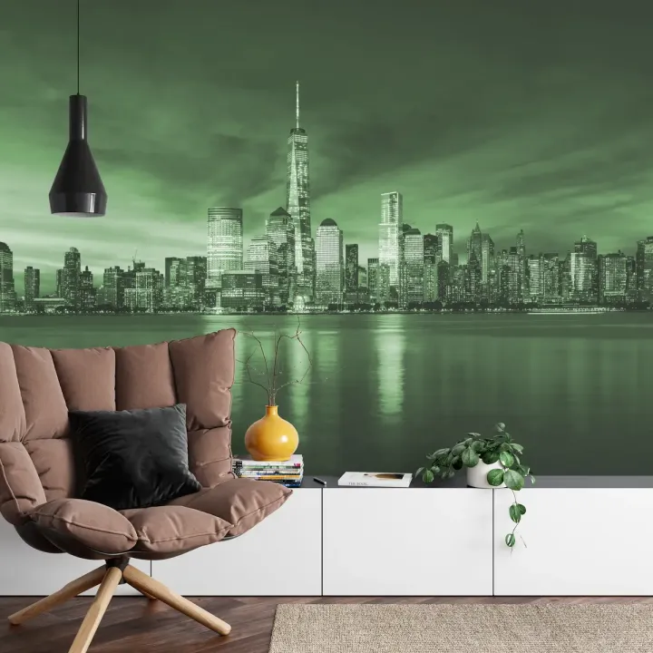 Fototapeta Wschód Słońca w Nowym Jorku – Skyline Manhattanu i Refleksja w Wodzie