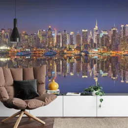 Fototapeta Refleksje Z Nowego Jorku – Nocny Skyline Manhattanu