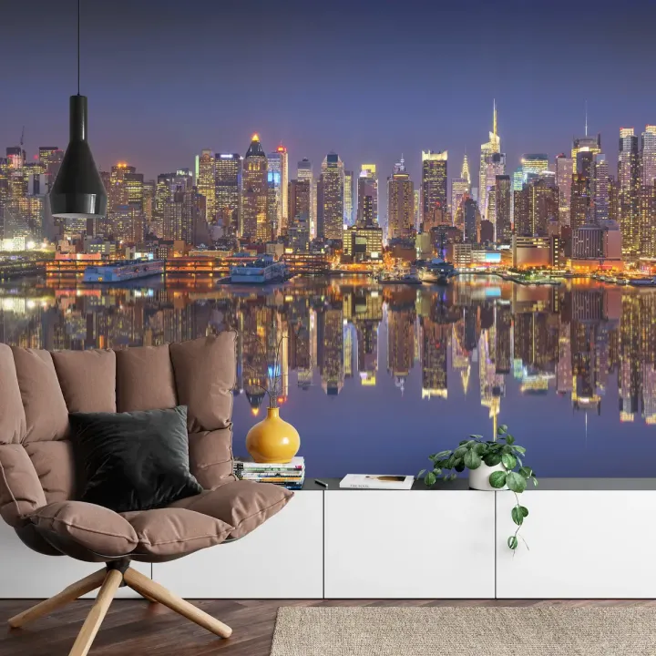 Fototapeta Refleksje Z Nowego Jorku – Nocny Skyline Manhattanu
