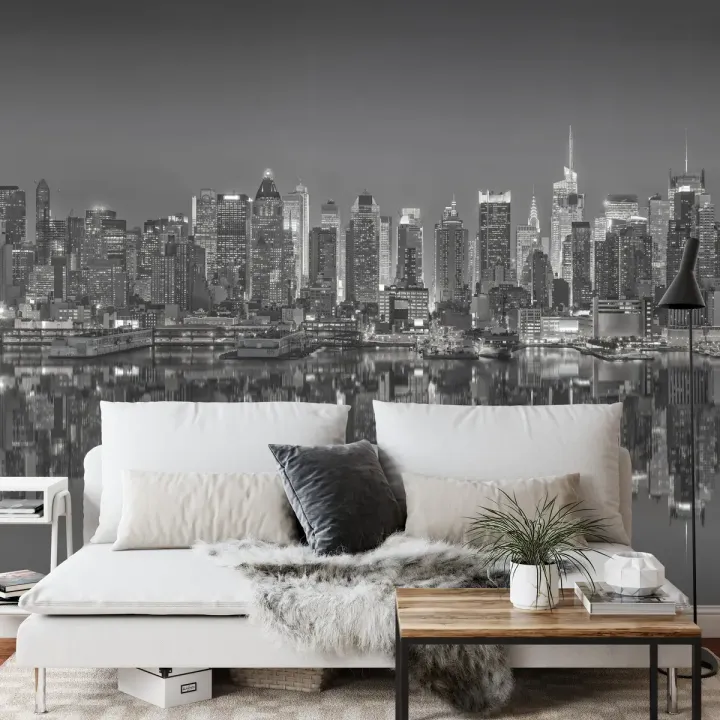 Fototapeta Odbicia Nowego Jorku – Skyline Manhattanu w Czerni i Bieli