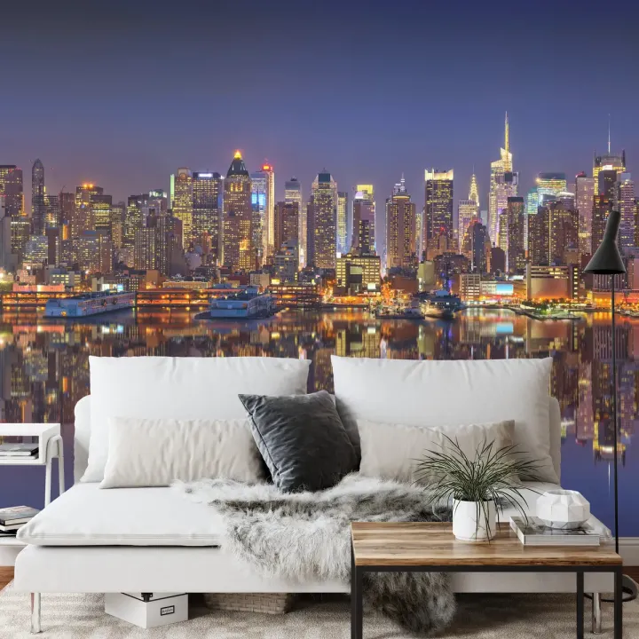 Fototapeta Refleksje Z Nowego Jorku – Nocny Skyline Manhattanu