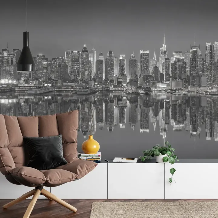 Fototapeta Odbicia Nowego Jorku – Skyline Manhattanu w Czerni i Bieli