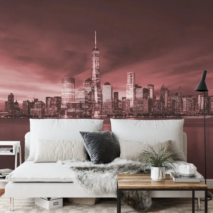 Fototapeta Wschód Słońca w Nowym Jorku – Skyline Manhattanu i Most Brookliński